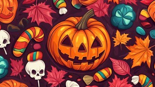 万圣节南瓜糖果落叶图案