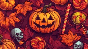 万圣节元素插画 南瓜糖果骷髅