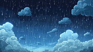 梦幻雨夜天空插画场景