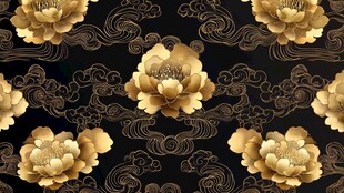 黑金牡丹云纹中式图案