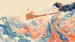 古风女子吹奏长笛绘梦幻景