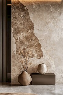 现代风客厅石材墙与花瓶