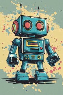 复古风蓝色机器人插画