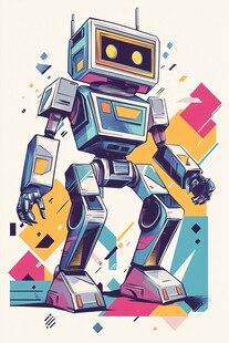 复古风酷炫机器人插画