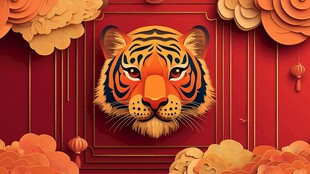 虎啸新春 中式剪纸风老虎