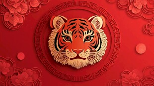 虎年吉祥 老虎剪纸风插画