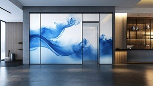 水墨蓝调办公室玻璃墙设计