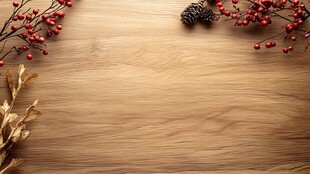 木质背景上的秋冬装饰元素