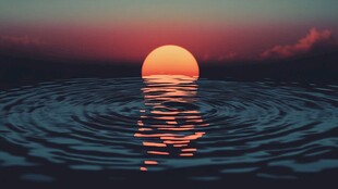 海上落日余晖波光粼粼