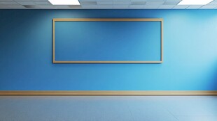 蓝色墙面挂饰空白展示空间