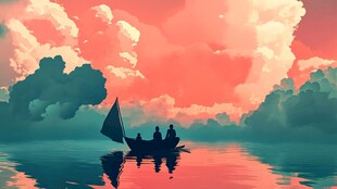 夕阳下的泛舟之旅