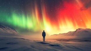 极光下的孤独旅人