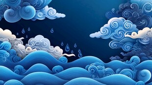 梦幻蓝调云海雨滴景象