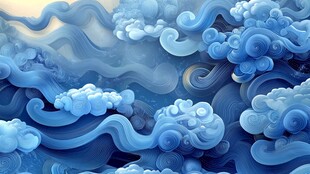 梦幻蓝色祥云中式风背景