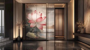 中式玄关 荷花艺术装饰空间