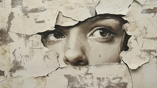 破墙后窥探的神秘眼眸