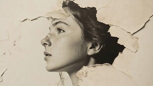 破墙而出的女性侧影