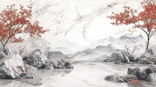 水墨秋景山水图