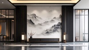 中式山水风客厅背景墙