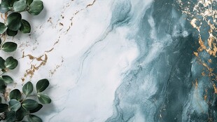 绿白大理石配绿植装饰图