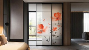 卧室中式花鸟玻璃隔断