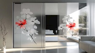 现代居室玻璃移门花卉装饰