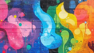 多彩涂鸦艺术墙面特写