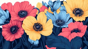 多彩花卉插画 绚丽花朵绽放