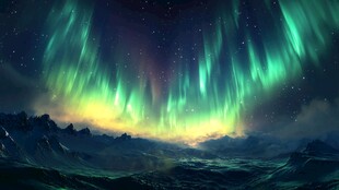 梦幻极光笼罩壮丽山川