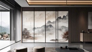 中式水墨风客厅玻璃隔断