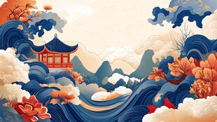 中式山水楼阁国风意境图