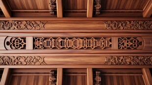 中式木雕天花板精致细节