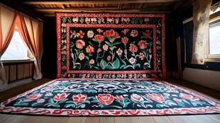 民族风刺绣地毯室内展示