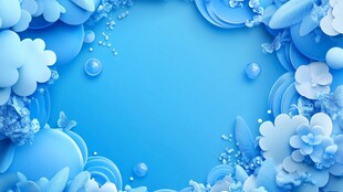 梦幻蓝调3D花卉边框背景