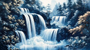 梦幻山水间的壮丽瀑布景观