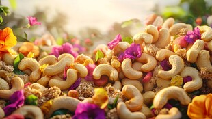 多彩腰果与缤纷花卉同框