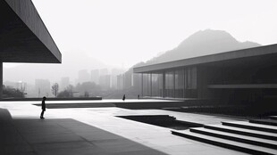 极简建筑下的孤独身影