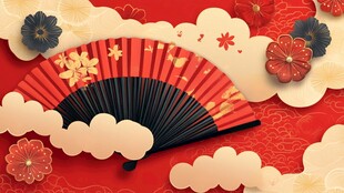 日式和风折扇与花卉装饰