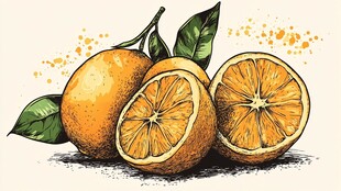 手绘新鲜橙子插画