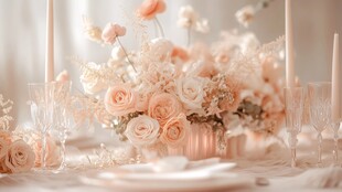 浪漫粉系花卉餐桌布置