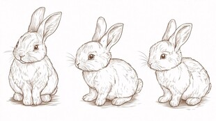 三只姿态各异的可爱兔子
