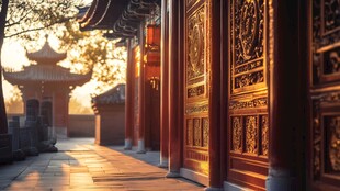 古建光影下的中式门廊之美