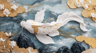 玉雕锦鲤游于山水花叶间