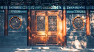 中式古门的静谧光影时刻