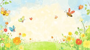 春日花丛蝴蝶飞舞背景图