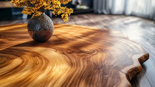 木纹桌上的古朴花瓶插花