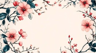 中式手绘花卉边框背景图