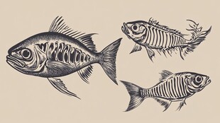 手绘鱼骨图案插画