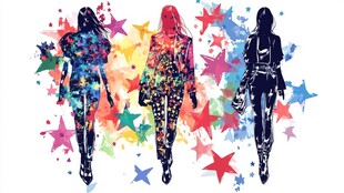 彩色星星中的时尚女性身影