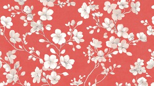 红色底白色花卉图案背景
